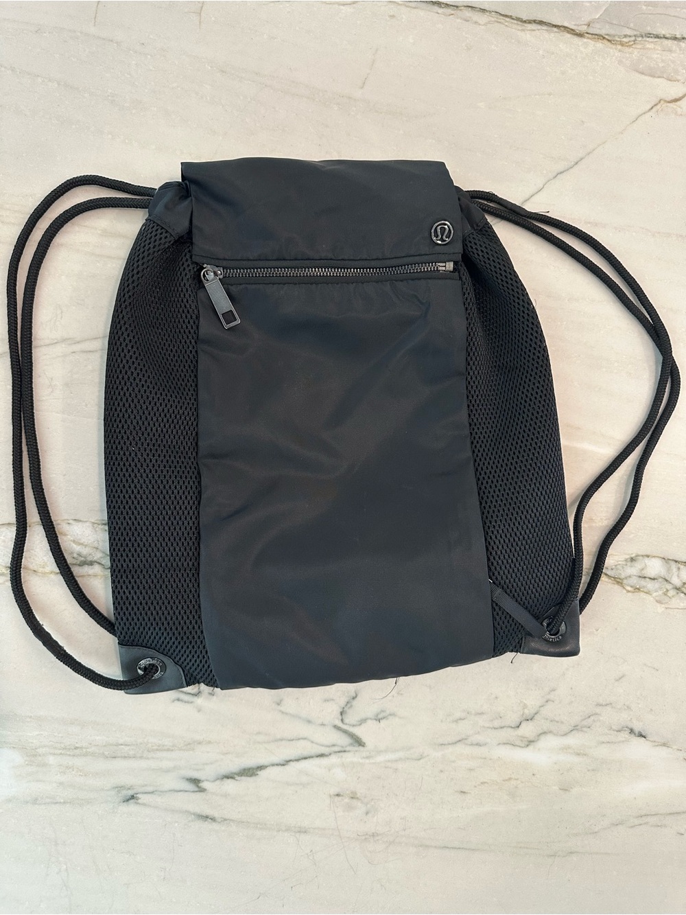lululemon athletica Black Drawstring Backpack with Front Zip Pocket